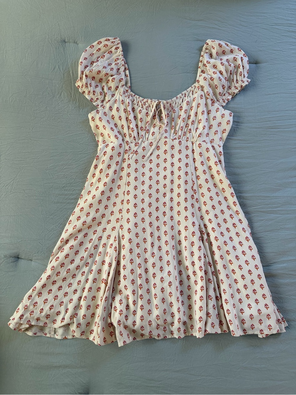 American Eagle Outfitters Cream Dress with Red Floral Print